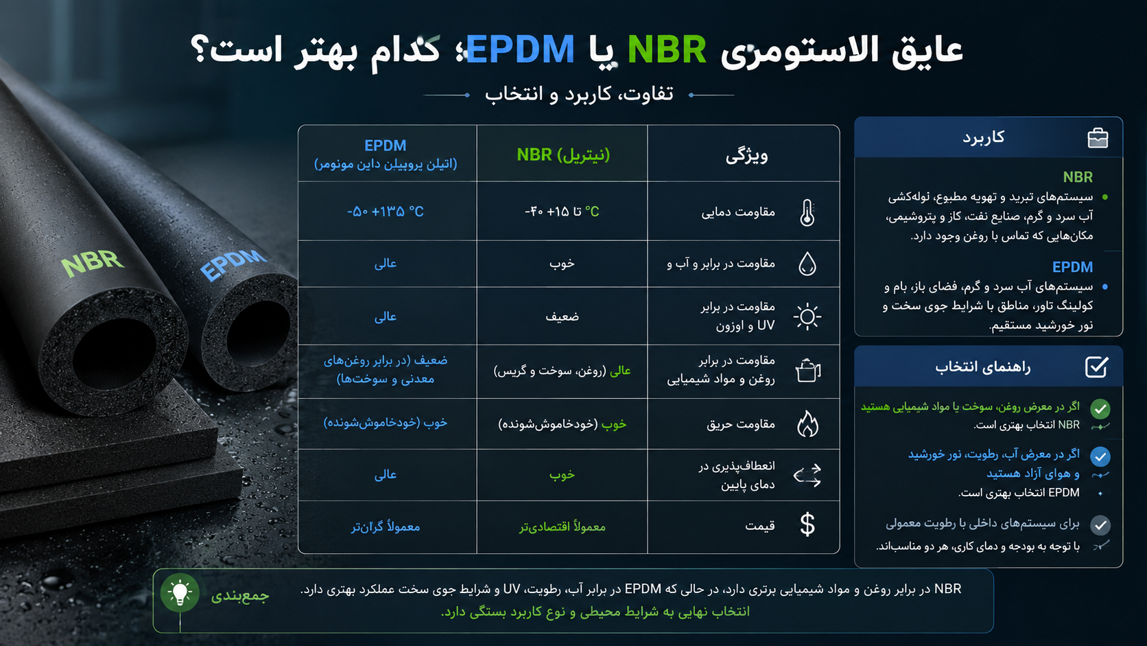 عایق الاستومری NBR یا EPDM؛ کدام بهتر است